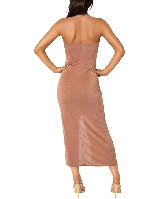 Bebe Brown Strapless Twist Waist Maxi Dress