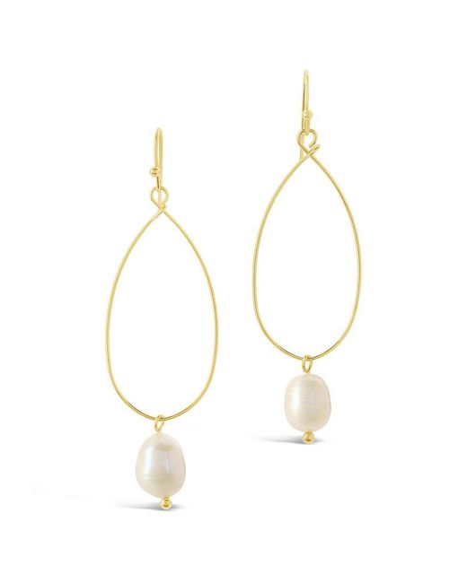 Sterling Forever White 14k Plated 10mm Pearl Teardrop Dangle Earrings