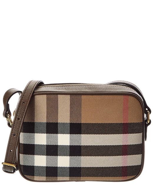 Burberry Brown Small Check Canvas & Leather Camera Bag