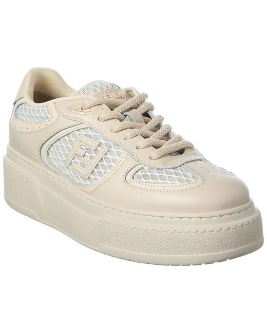 Fendi White Match Leather & Mesh Platform Sneaker