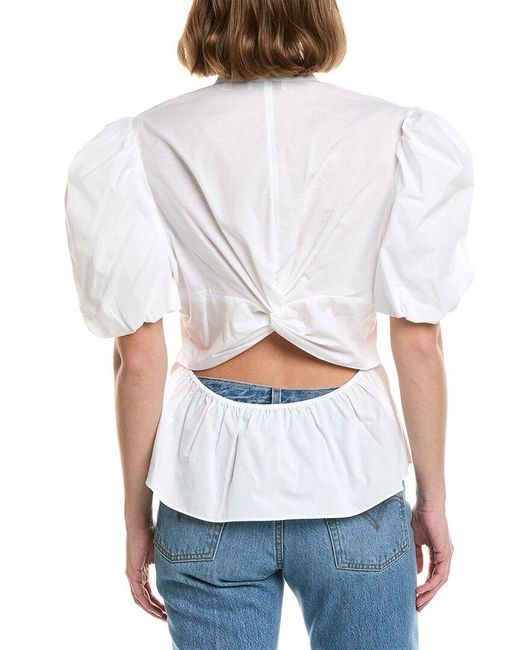 Vince White Draped Puff Sleeve Blouse