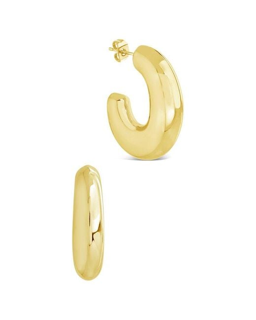 Sterling Forever Metallic 14k Plated Chunky Tube Hoops