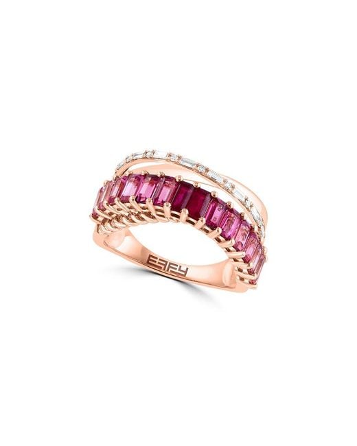 Effy Fine Jewelry Pink 14K Rose 1.48 Ct. Tw. Diamond & Gemstone Ring