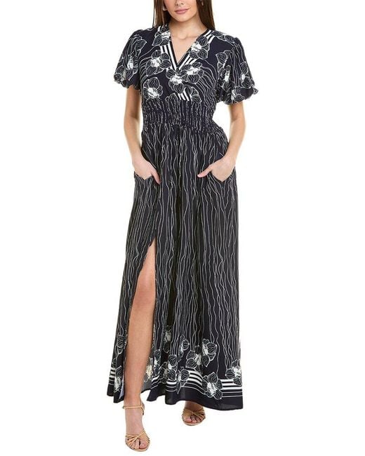 Gracia Black Lines & Flower Print V-wrap Maxi Dress