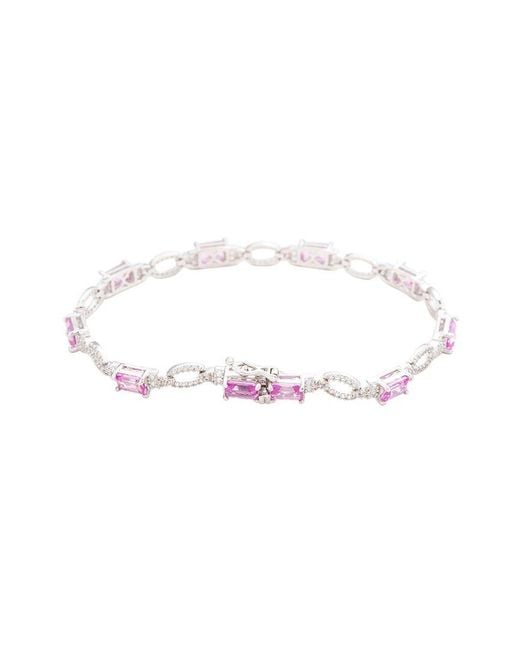 Suzy Levian White Silver 0.02 Ct. Tw. Diamond & Gemstone Bracelet