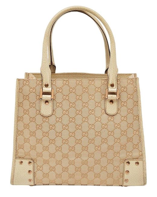 Gucci Natural Canvas & Leather Studded Tote (Authentic Pre-Owned)