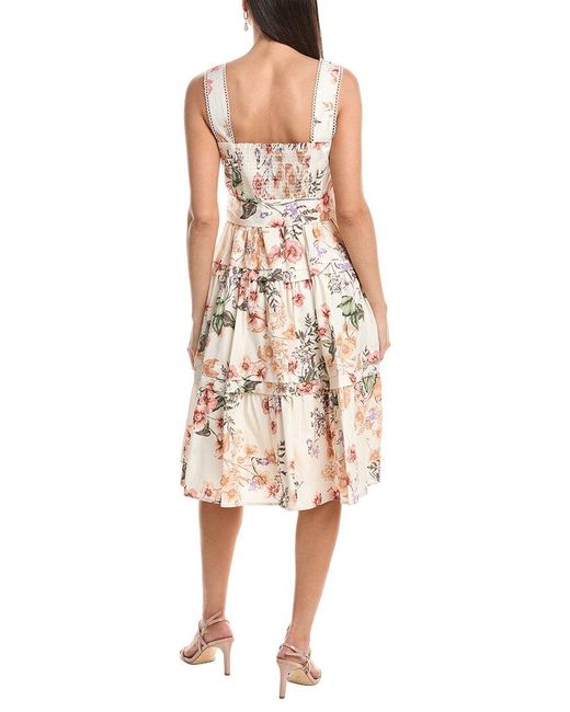 Anne Klein White Tiered A-Line Classic Midi Dress