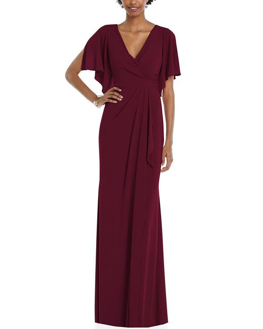Dessy Collection Red Faux Wrap Split Sleeve Maxi Dress