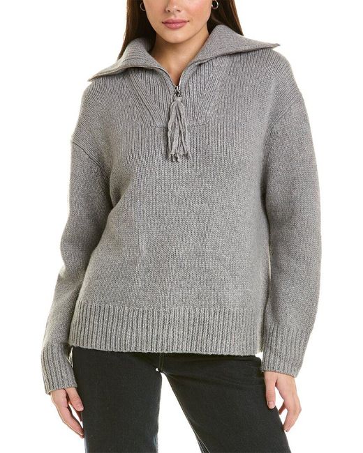 Lafayette 148 New York Gray Chunky Half-zip Cashmere & Wool-blend Sweater