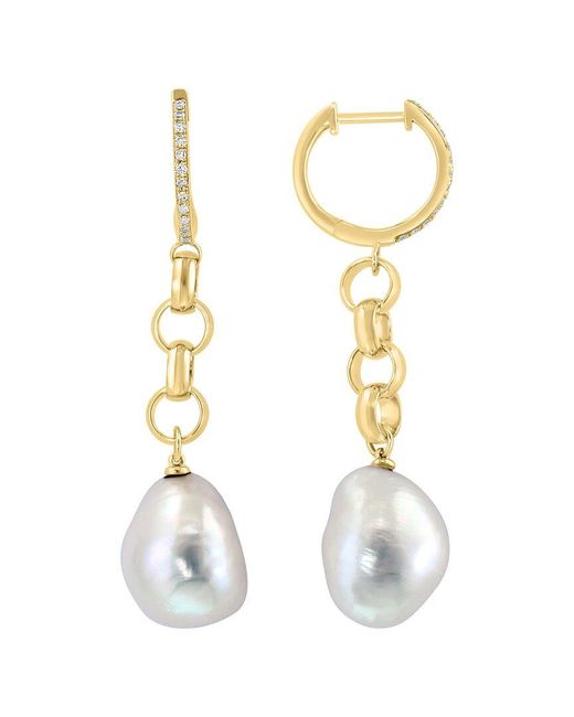 Effy Fine Jewelry White 14K 0.12 Ct. Tw. Diamond & 11Mm Pearl Earrings