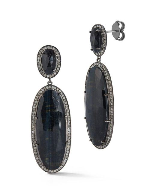 Banji Jewelry Blue Silver 2.11 Ct. Tw. Diamond & Black Onyx Statement Earrings