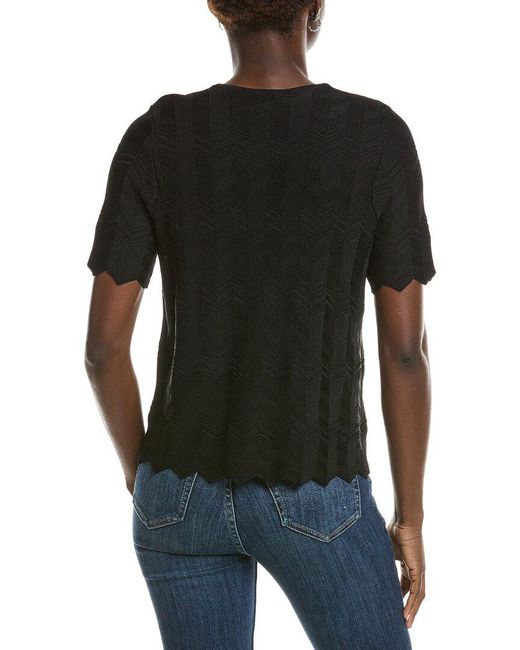 Anne Klein Black Zig Zag Short Sleeve Cardigan