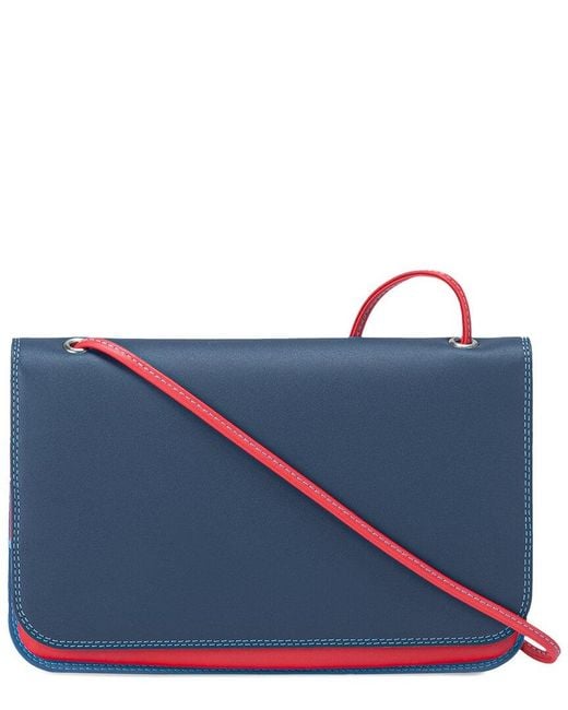 Mywalit Blue Full Flap Leather Shoulder Clutch