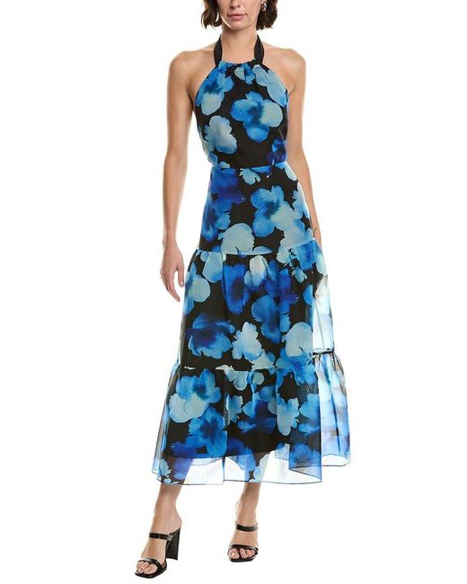 MILLY Blue Hayden Watercolor Silk-Blend Organza Dress