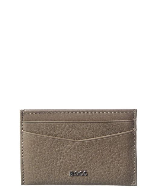 Boss Gray New Crosstown Leather Card Case for men