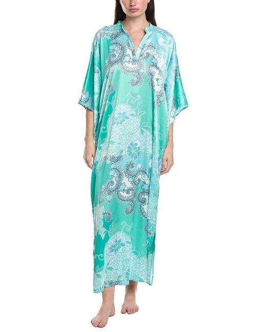 Natori Blue Flourish Printed Satin Night Gown