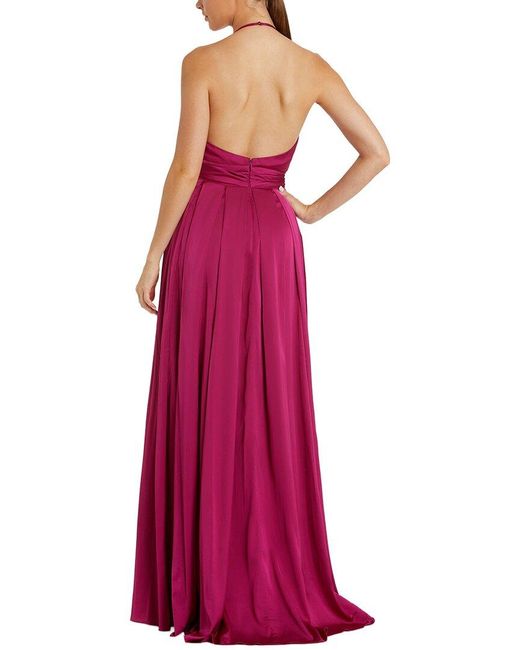 Mac Duggal Purple Charmeuse Halter Strap Soft Tie Waist Gown