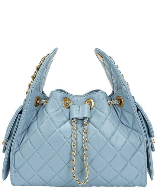 Tiffany & Fred Paris Blue Quilted Leather Shoulder Bag