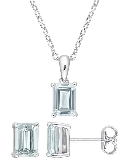 Rina Limor Metallic Silver 2.85 Ct. Tw. Aquamarine 2pc Jewelry Set