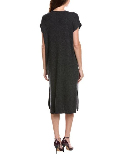 Eileen Fisher Black Petite V-Neck Wool Sweaterdress