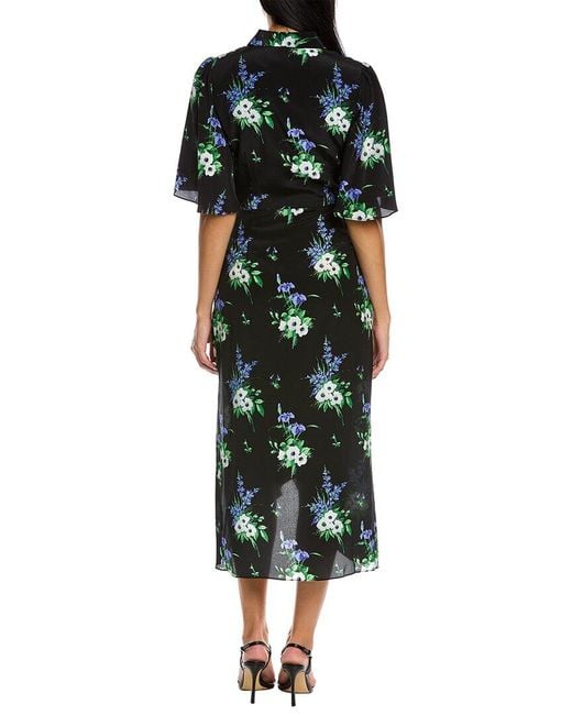 Les Rêveries Green Flutter Sleeve Silk Midi Dress