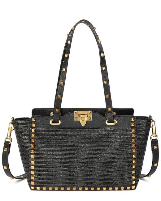 Tiffany & Fred Paris Black Raffia & Leather Tote