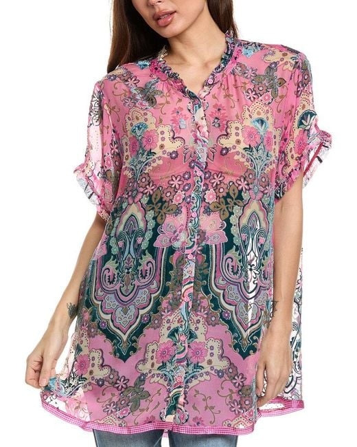 Johnny Was Purple Plus Zoli Tape Hem Burnout Silk-Blend Tunic