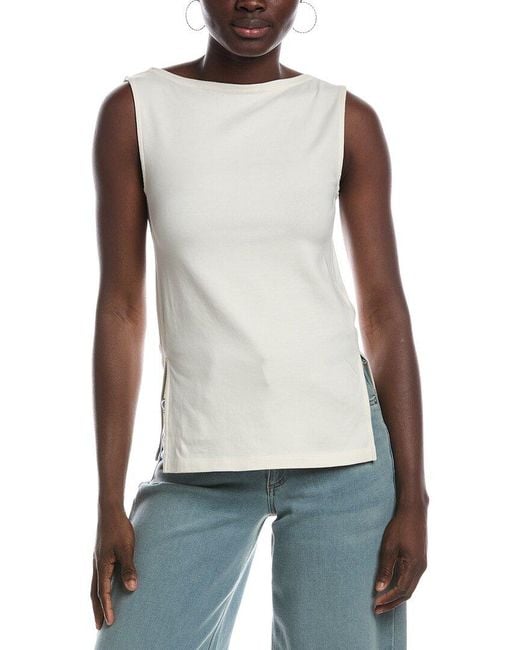 Madewell White Sleeveless Boatneck Side Slit T-Shirt