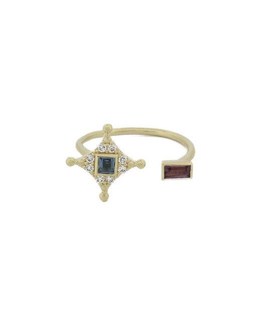 Ebru Jewelry White 14K 0.09 Ct. Tw. Diamond & Sapphire Statement Adjustable Ring