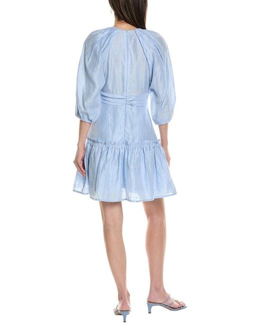 Sandro Blue Linen-Blend Mini Dress