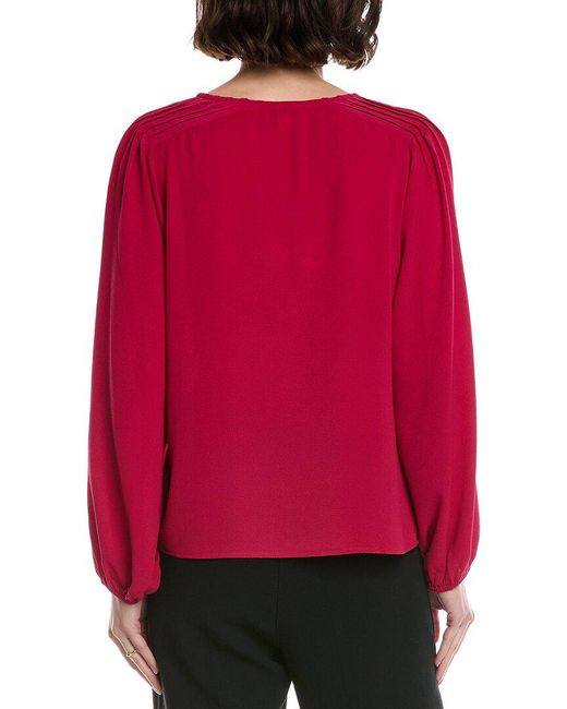 Cece Red V-Neck Pintuck Blouse