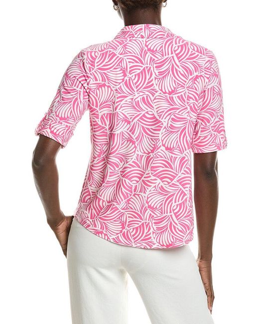Jones New York Pink Elbow Roll Cuff Polo Shirt