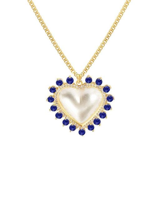 Gabi Rielle White 14k Over Silver Pearl Cz Sweet Heart Necklace