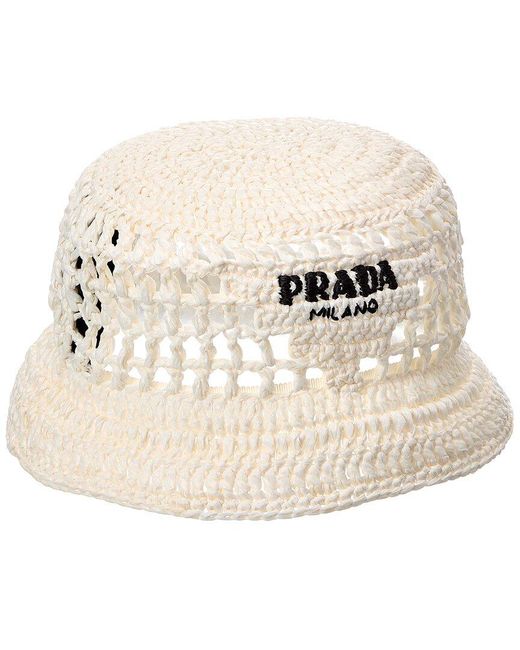 Prada Natural Logo Raffie Bucket Hat