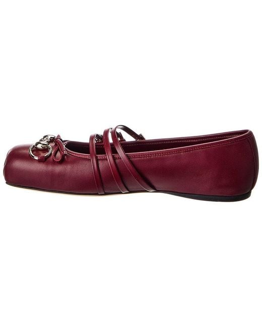 Gucci Red Horsebit Leather Ballet Flat