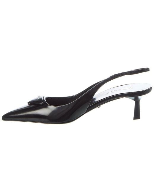 Prada Black Logo Brushed Leather Pointy-Toe Slingback Pump
