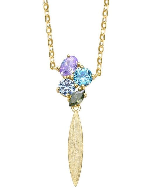 Genevive Jewelry Blue Rachel Glauber 14K Plated Cz Drop Necklace