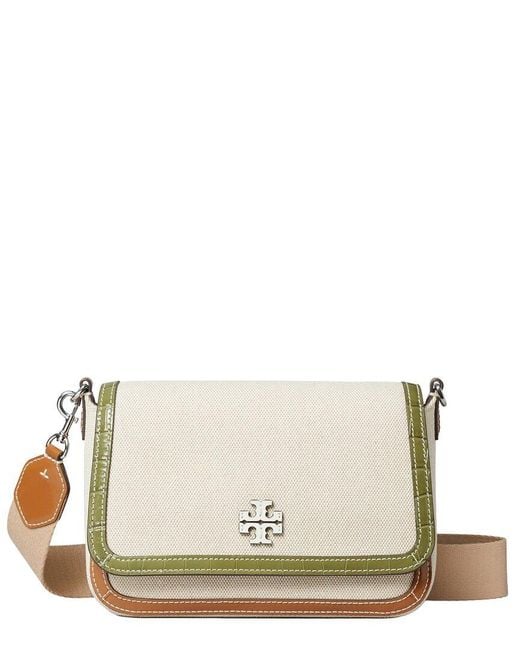 Tory Burch Natural Thea Canvas Flap Crossbody