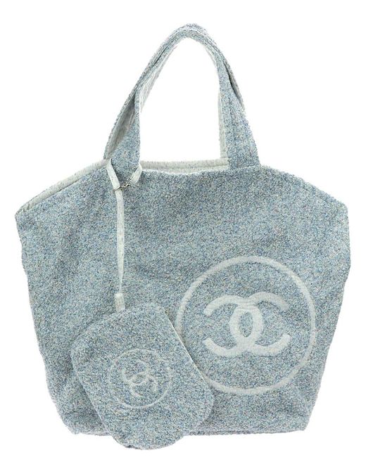 CHANEL Terry Cotton CC Beach Tote Towel Set Black White 883078