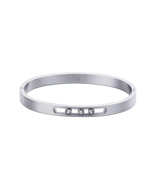 Adornia White Plated Stainless Steel Tarnish-Resistant Sliding Stones Cuff Bracelet