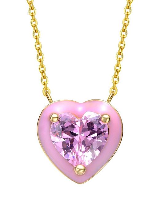 Rachel Glauber Pink 14k Plated Cz Heart Necklace