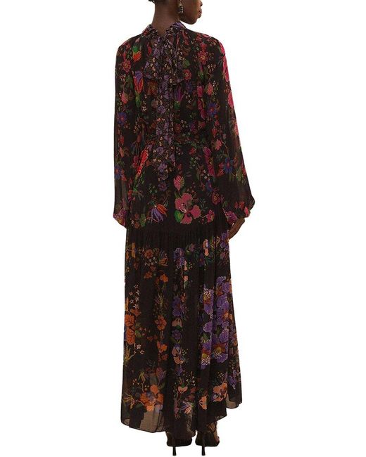 Farm Rio Brown Floral Scarves High Neck Maxi Dress