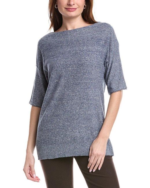 Lafayette 148 New York Gray Relaxed Linen-Blend Pullover