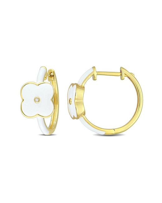 Rina Limor Metallic Gold Over Silver Sapphire Enamel Floral Hoops