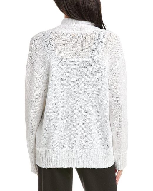 St. John White Relaxed Shawl Collar Cardigan