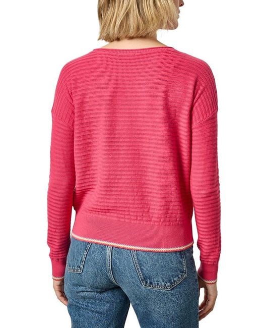 Lilla P Red Tipped Hem Wide Neck Sweater