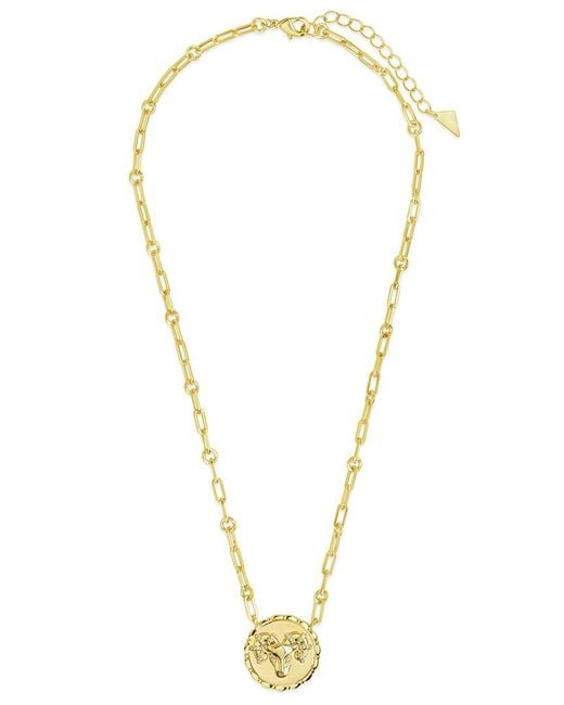 Sterling Forever Metallic 14k Plated Cz Bold Link Aries Zodiac Necklace