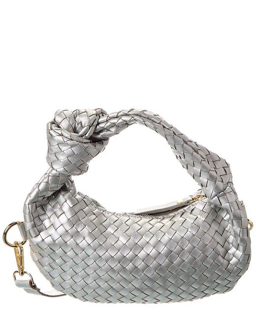 Isabella Rossetti Gray Mae Hand-Woven Leather Shoulder Bag