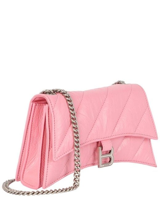Balenciaga Pink Xs Quilted Crush Leather Shoulder Bag