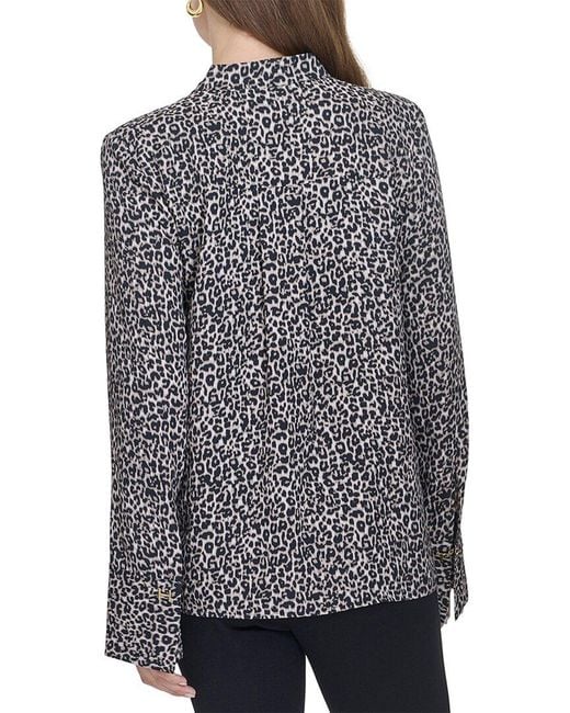 Halston Heritage Gray Printed V-Neck Top